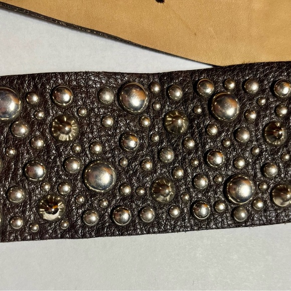 Calleen Cordero Leather Belt Silver Studded Wide Brass Buckle Y2K 32 Designer main image 4